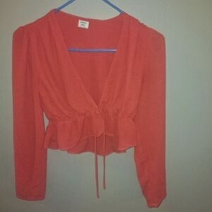 Sunday Best Coral Tie-Front Peplum Blouse